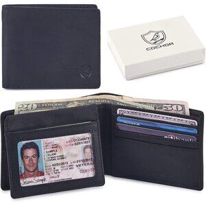 Men's Unique Metal Real Slim Black Genuine Vintage Leather Stylish Wallet